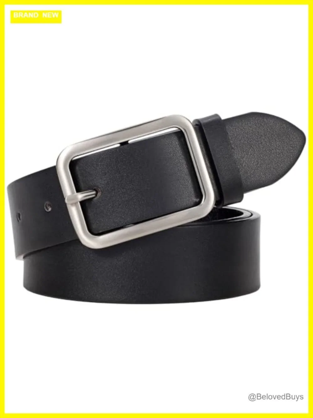 Classic Faux Leather Belt with Square Silver Buckle - Adjustable 9 Holes -
